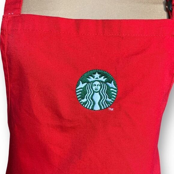Starbucks Christmas Red Barista Full Apron Green Embroidered Logo Tie Back - Picture 6 of 15